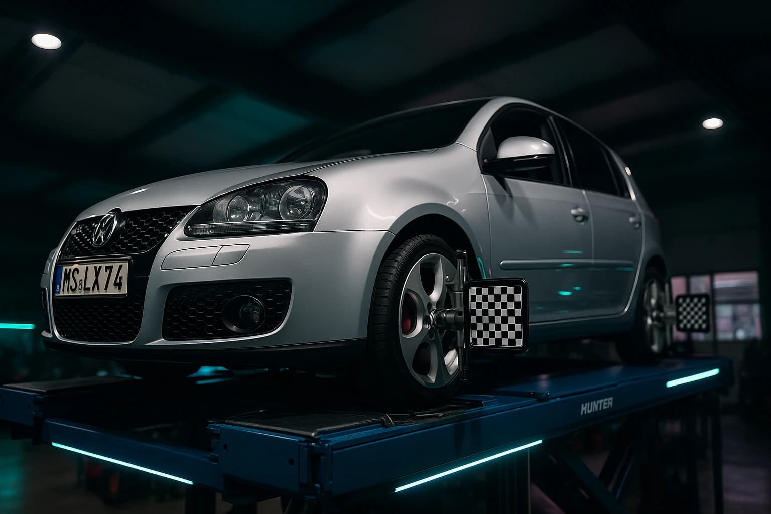 Fahrzeug auf der 3D-Achsvermessungs-Hebebühne bei Star Tuning Münster